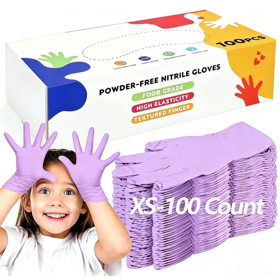 Greenpod Kids Disposable Nitrile Gloves, Purple, Ages 4-10, Powder-Free and Latex-Free, 100 Pcs