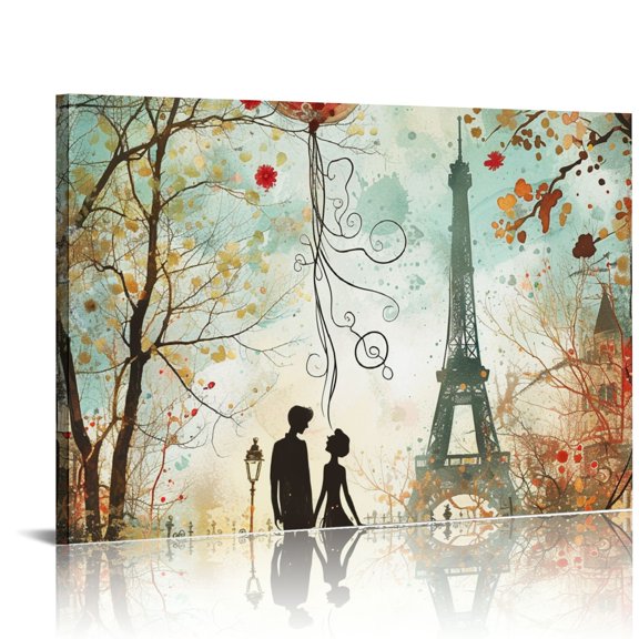 Shadudu Eiffel Tower Trees Flowers Canvas Wall Art Decor 24x36 Inches - High-Quality Waterproof Print 36x24in