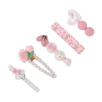 Unique Bargains 5 Pcs Faux Pearl Heart Hair Clips for Home Pink