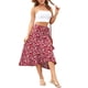 thumbnail image 4 of VISgogo Falda irregular con dobladillo con volantes para mujer, vestido de cintura ceñida con estampado de flores, azul marino / verde / albaricoque / rojo vino VISgogo moda, 4 of 8