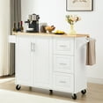 thumbnail image 3 of Kitchen Island Cart With Foldable Drop Leaf And Classified Storage, White Rolling Drawer 3 Large Drawers, Countertop In, 3 of 6