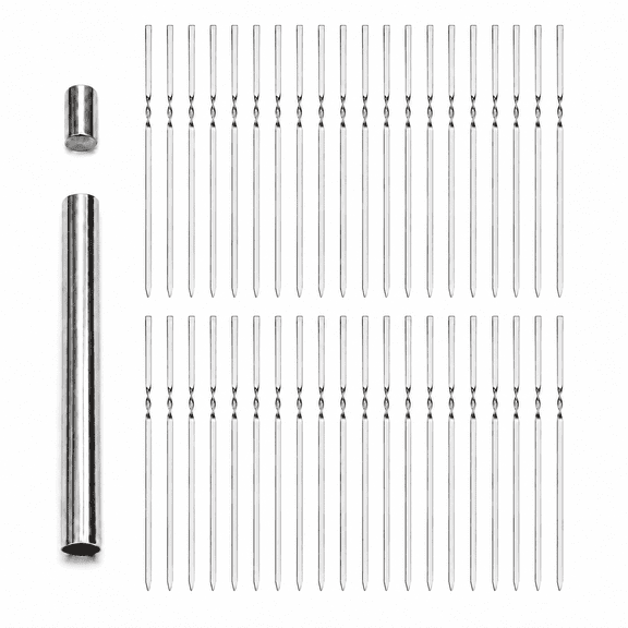 Hemivara 40PCS 13.2in Flat BBQ Skewers, Stainless Steel Metal Kabob Skewer Sticks with Portable Storage Tube for Grilling & Camping