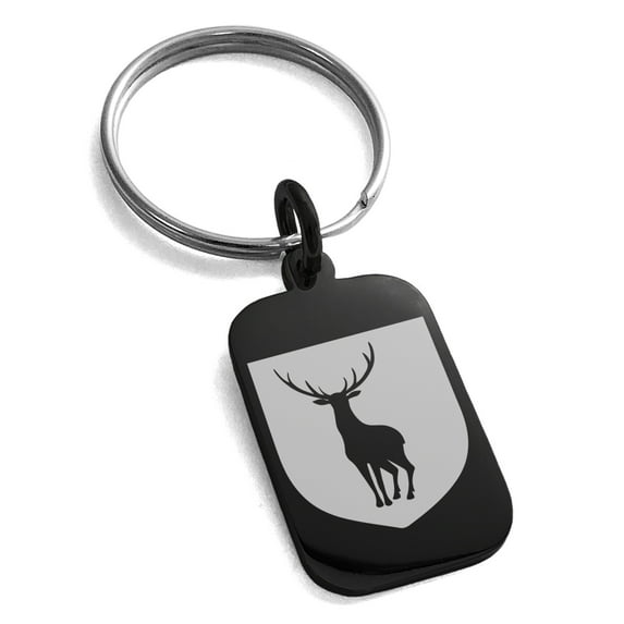 Stainless Steel Stag Purity Coat of Arms Shield Engraved Small Rectangle Dog Tag Charm Keychain Keyring