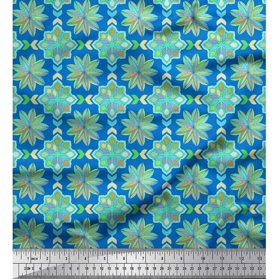 Soimoi Blue Heavy Canvas Fabric Multicolor Mandala Print Sewing Fabric Yard 58 Inch Wide
