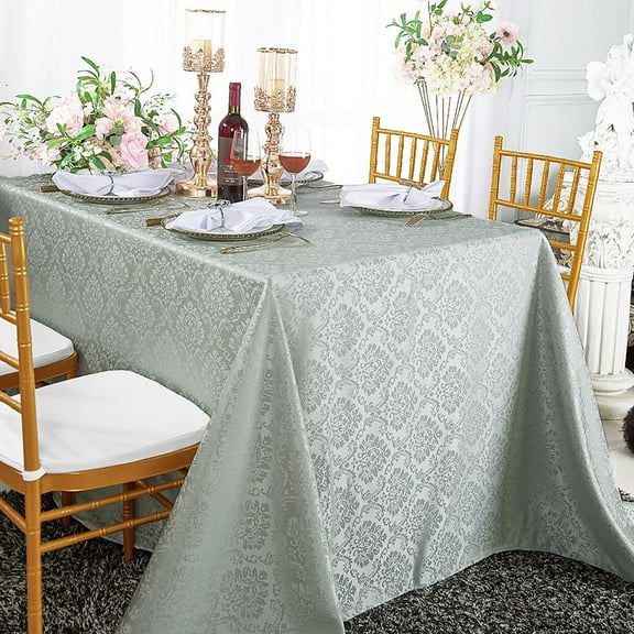 Wedding Linens Inc. 72"x 120" Seamless Rectangular Marquis Damask Jacquard Polyester Linen Tablecloth - Silver / Gray