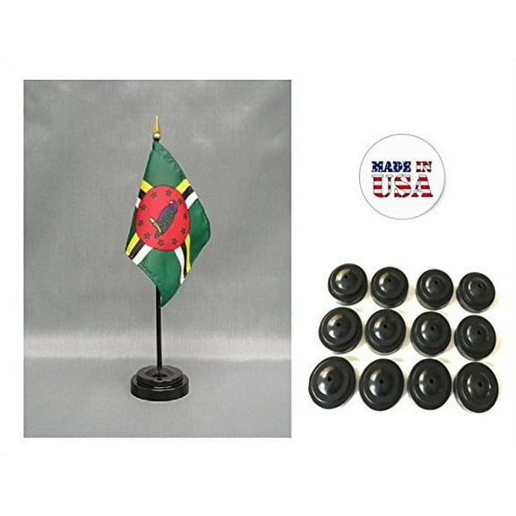 Box of 12 Dominica 4"x6" Miniature Desk & Table Flags Includes 12 Flag Stands & 12 Dominican Small Mini Stick Flags