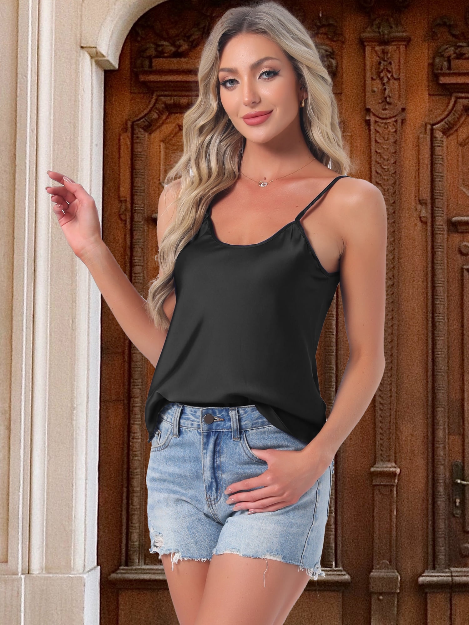 DARING DIVA 2-Piece Women's Satin V Neck Soft Spaghetti Strap Sleepwear M Black Green