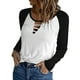 thumbnail image 1 of Camiseta Manga Larga Cuello Redondo Ahuecado Bloqueo de Color Tops Básicos Casuales para Mujer Blanco y Negro XL, 1 of 6