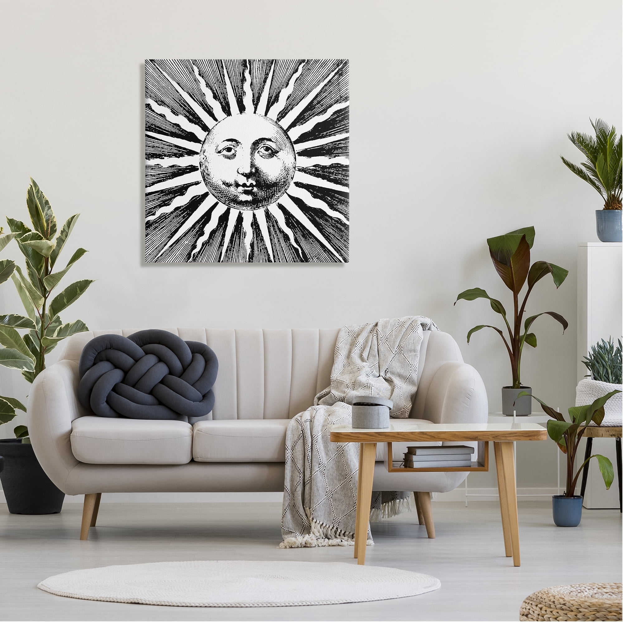 Stupell Industries Detailed Sun with Face Landscape Painting Gallery Wrapped Canvas Art Print Wall Art, 30 x 30