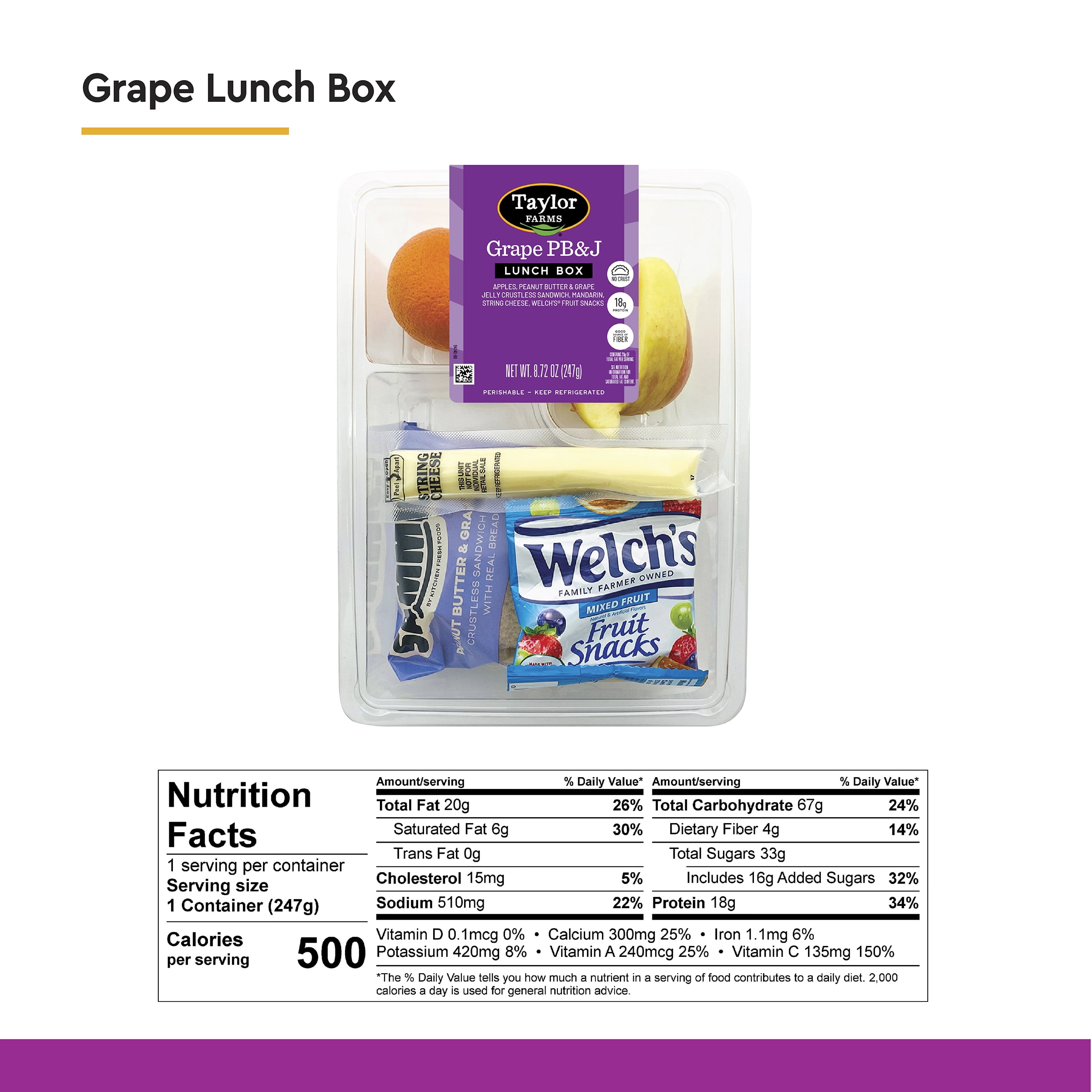 Taylor Farms Grape PB&J Lunch Box, 8.72oz Bites (Fresh)