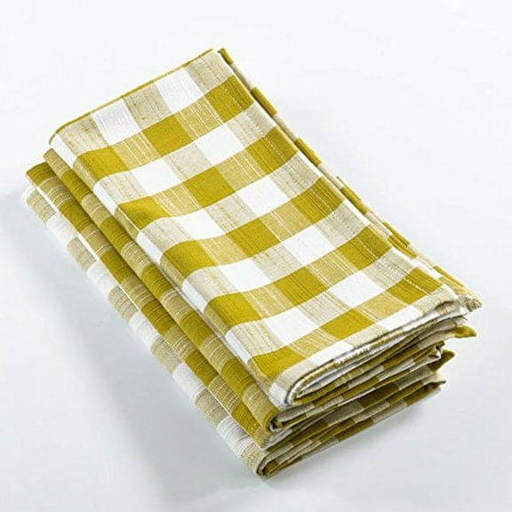 Fennco Styles Gingham Plaid Cotton Napkins - 6 Colors - Set of 4 (Chartreuse)