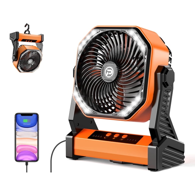Ventilador con pilas AddAcc de 20000 mAh con luz giratoria de 270°