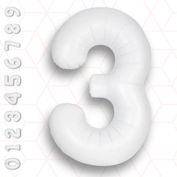 White Number 3 Balloon 32" - Mylar Foil Helium or Air Inflatable Metallic Shiny Balloons - 3rd Birthday Party Boys Girls, Third Anniversary Banquet