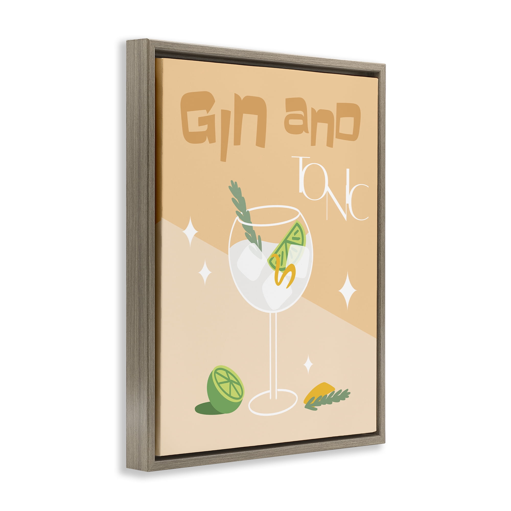 Stupell Industries Gin & Tonic Typography Food & Beverage Painting Brown Floater Framed Canvas Art Print Wall Art, 17 x 21