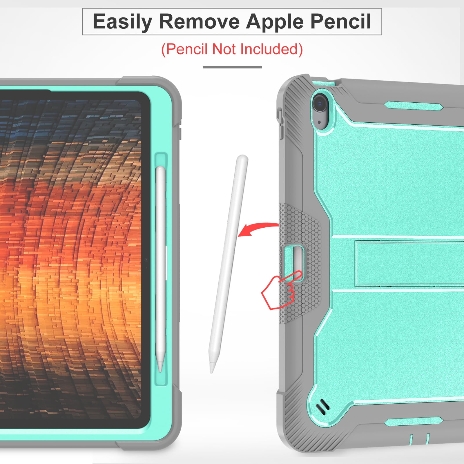 Dteck Case for iPad Air 13-inch (M2) 2024, iPad Air 13 Inch Case with Kickstand and Pencil Holder, Heavy Duty Shockproof Protective Cover for Kids,Green