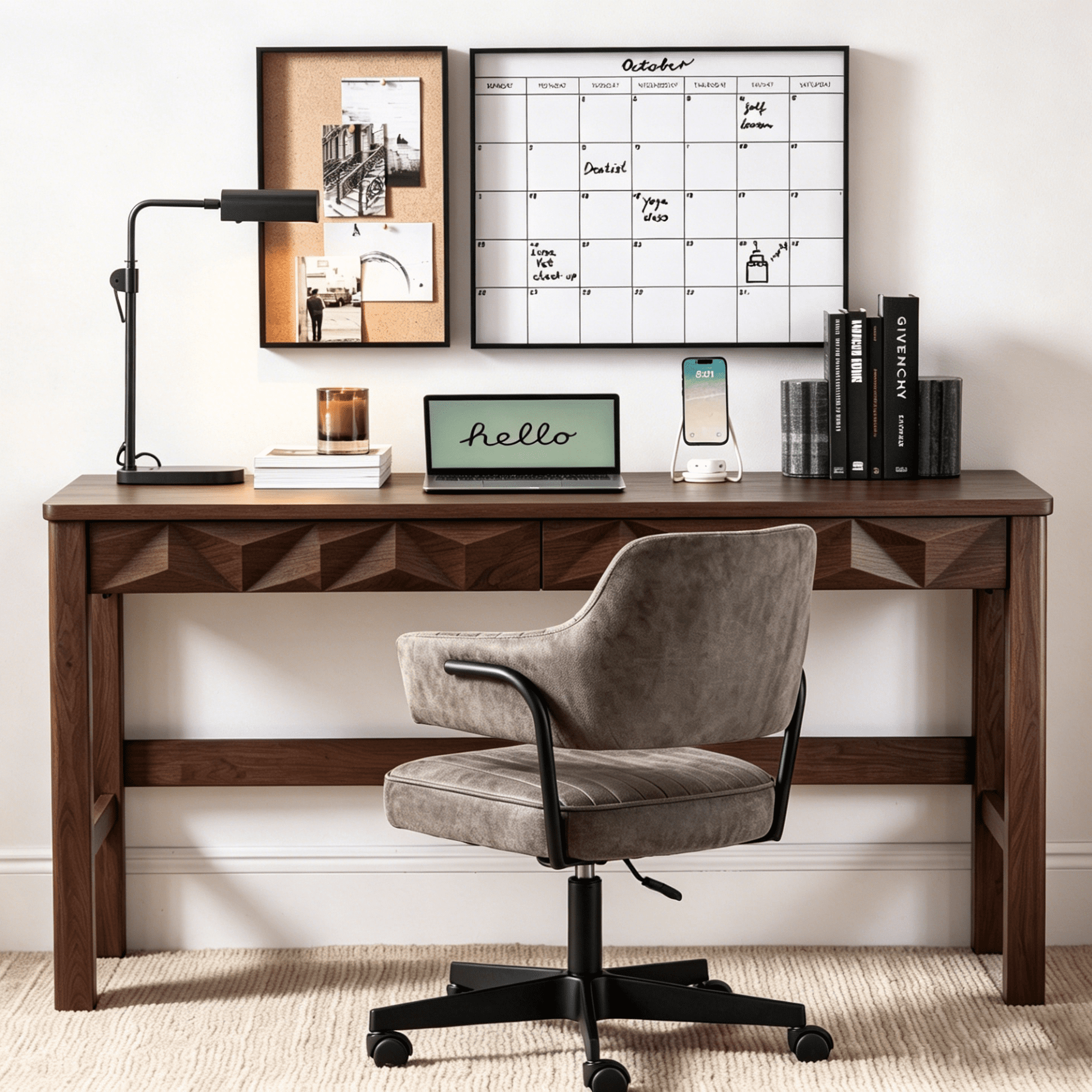 BALANBO 39.4" Solid Wood Writing Desk with 2 Drawers, Mid Century Modern Home Office Desk, Walnut Study Table for Bedroom, Living Room, Small Space