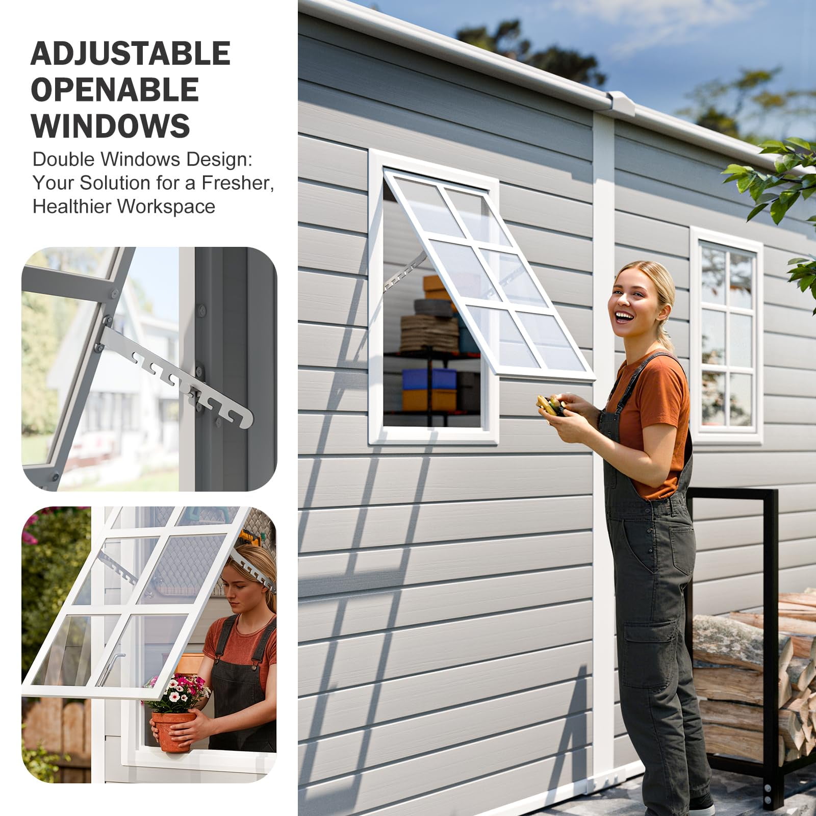 JULY'S SONG 8x4 Outdoor Storage Shed with Floor, Heavy Duty Resin Sheds with Openable Windows & Lockable Doors, Plastic Storage Cabinets for Outside, Grey