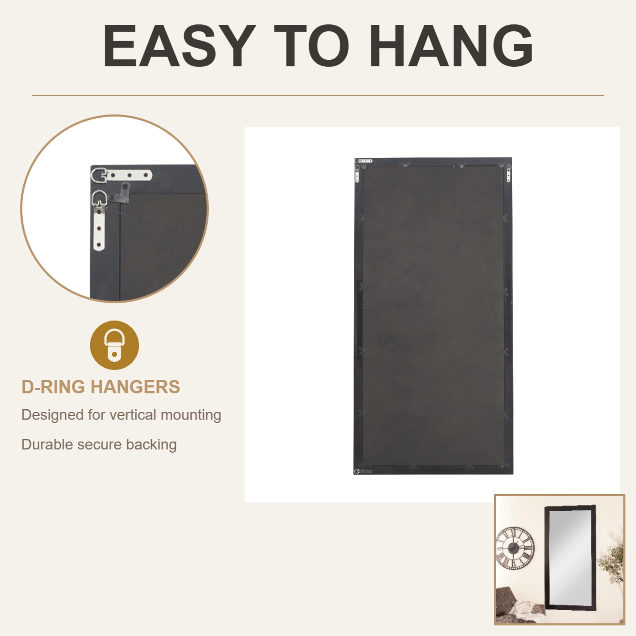 DecMode 33" x 65" Black Wall Mirror