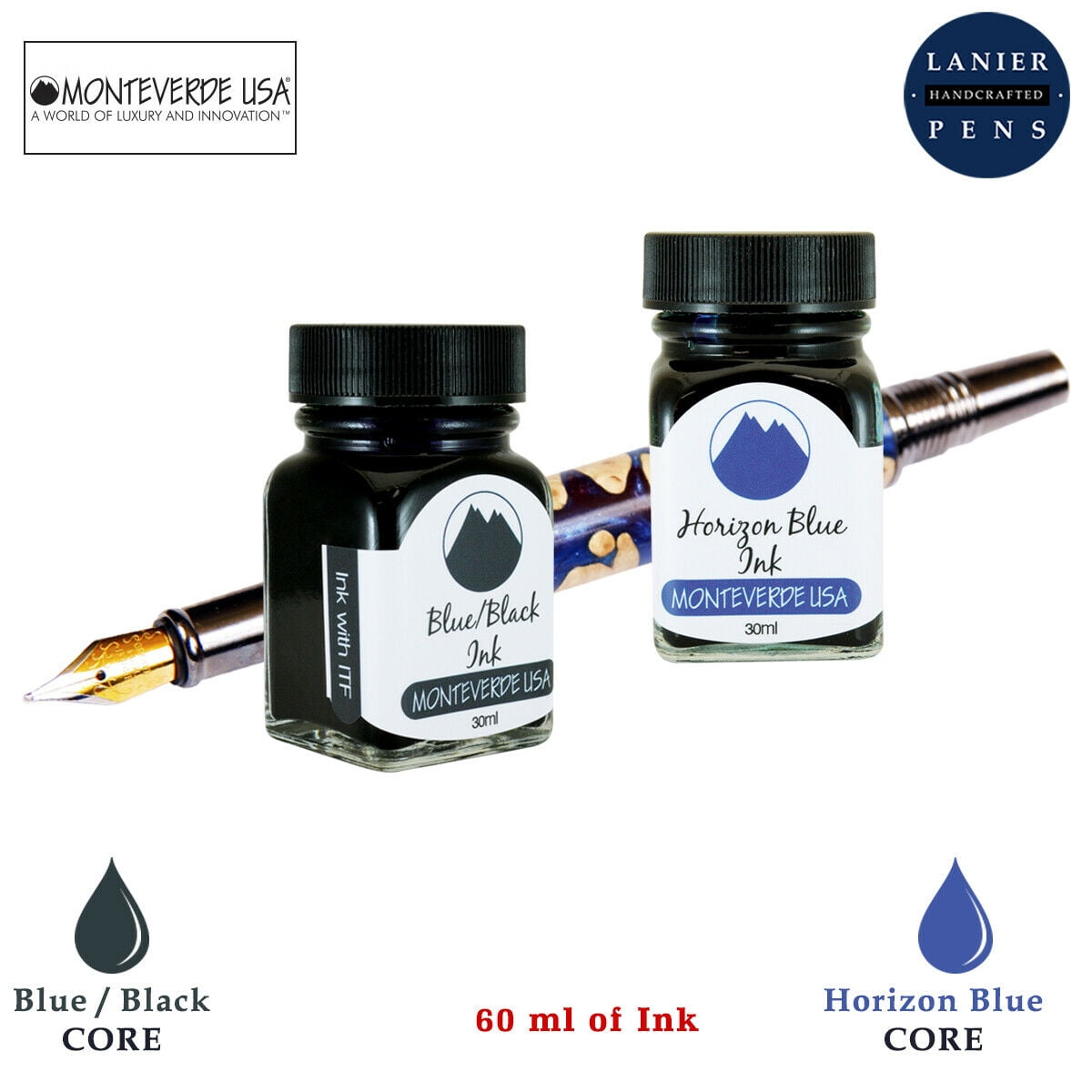 Monteverde 60ml Core Fountain Pen Ink Bottle (30ml Blue/Black Ink Bottle G309BB, 30ml Horizon Blue Ink Bottle G309HB)