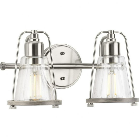 Conway Collection 2-Light Brushed Nickel Clear Seeded Farmhouse Bath Vanity Light