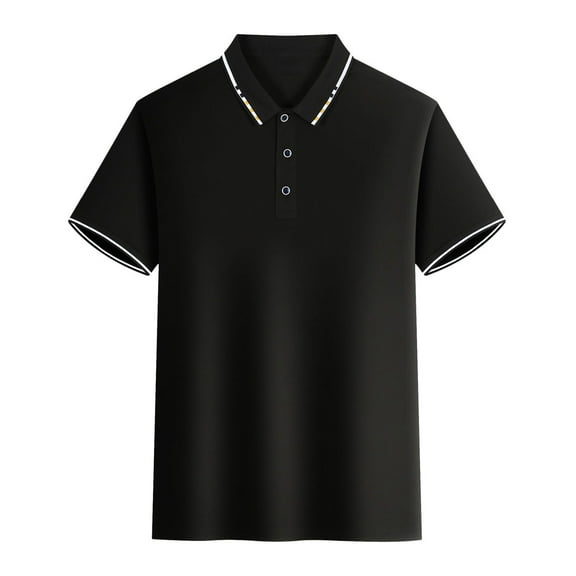 QIPOPIQ Men's Short Sleeve Turndown Collar Shirts Fashion Solid Color Polo Shirt for Men Summer Slim Henley Shirt Tops Tees Shirt Gift for Father & Him 2023 Clearance Black L