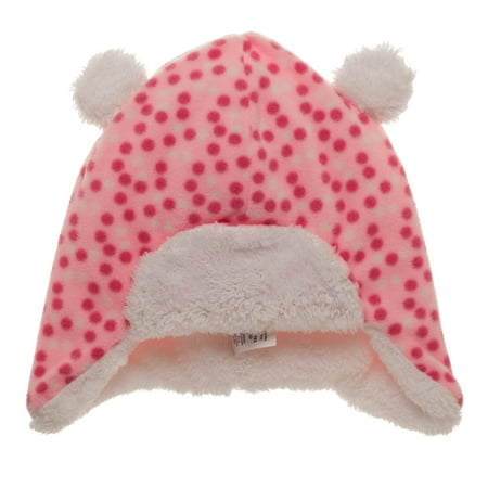 - Toddler Girl's Pink Polka Dot Fleece Bomber Hat with Double Pom