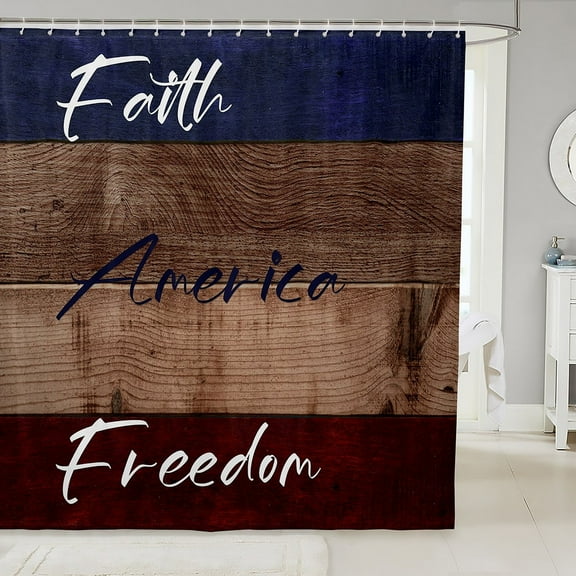 United States Shower Curtain 4th of July Independence Day Bathroom Shower Curtain Sets, Wooden Planks Painted As USA Flag Fabric Shower Curtain, Federal Freedom Patriotic Bath Curtain 72"Wx78"L