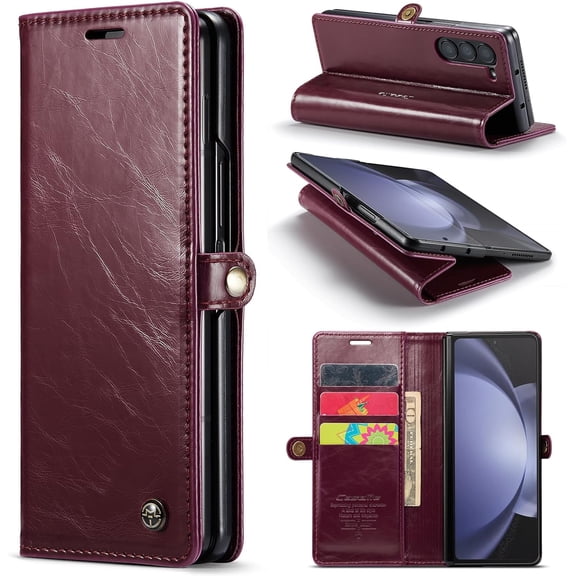 Smooth Retro Premium Flip Leather Phone Case for Samsung Galaxy Z Fold 5 5G Case Wallet with Card Holder Kickstand 7.6'' Fold5 Book Cover (Red,Z Fold 5)