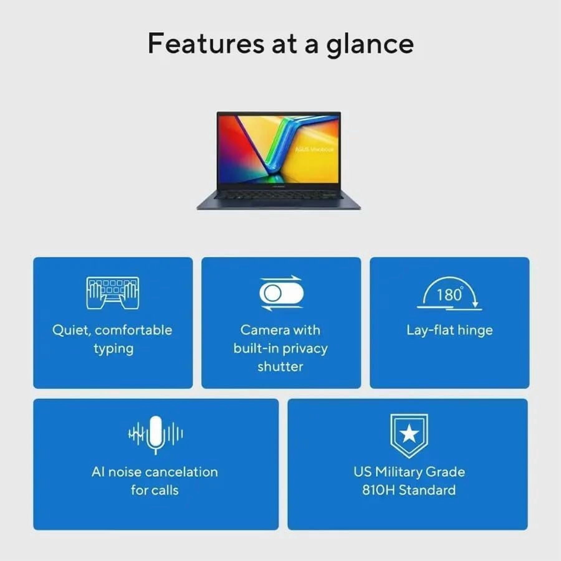 ASUS Vivobook 14" FHD Laptop for Student Business Home School, Intel 10-Core i5-1334U, 40GB RAM 1TB SSD, Numeric Keypad, Private Webcam, Windows 11