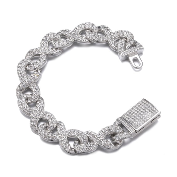 FEEL STYLE Male Zircon Silver Plated Ouroboros Cuban Chain Bracelet for Men Women 15MM 7"