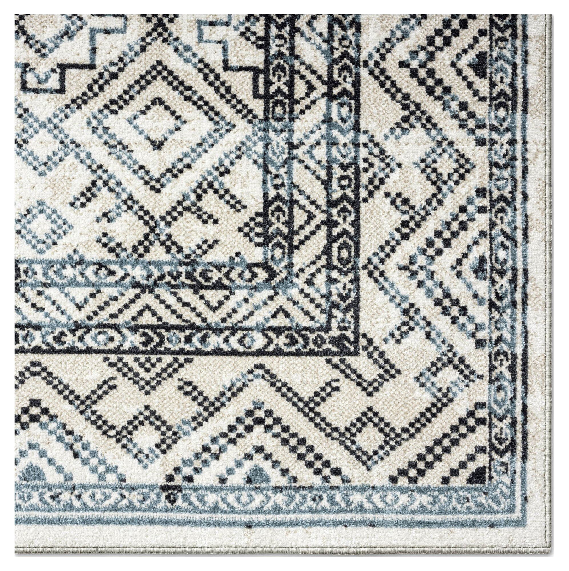 Everwash™ Treasure Cambria Southwest Geometric Machine Washable Area Rug, Beige/Navy Blue, 5'2"x7'2"