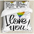 thumbnail image 3 of Pride Duvet Cover Set Twin Size, I Love You Letters with Polygonal Effect Rainbow Color Heart Gay Lesbian Couples, Decorative 2 Piece Bedding Set with 1 Pillow Sham, Multicolor, by Ambesonne, 3 of 3
