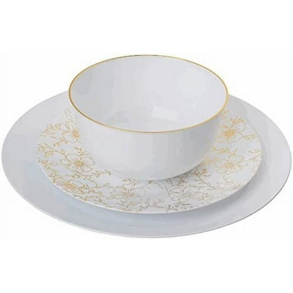 Trendables 60-Pack Combo Premium Disposable Plastic Dinnerware - Versa Design Includes: 20 x 10.25" Dinner Plates, 20 x 8" Salad Plates, 20 x 24 oz. Salad/Soup Bowls