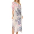 thumbnail image 4 of MKY Astryd Women's Flowy Maxi Long Caftan Dress Cover Up with Rhinestone - Cheeta White - One Size Regular, 4 of 5