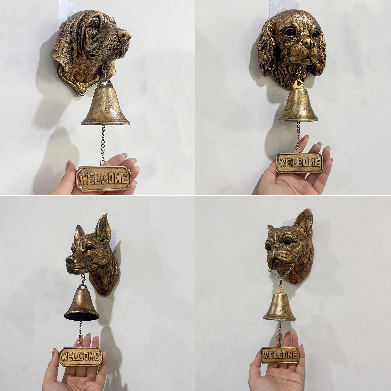 Vintage Bronze Dog Head Shape Resins Welcome Doorbell Outdoor Wall Decoration For Dog Lover Home Entrance Decors