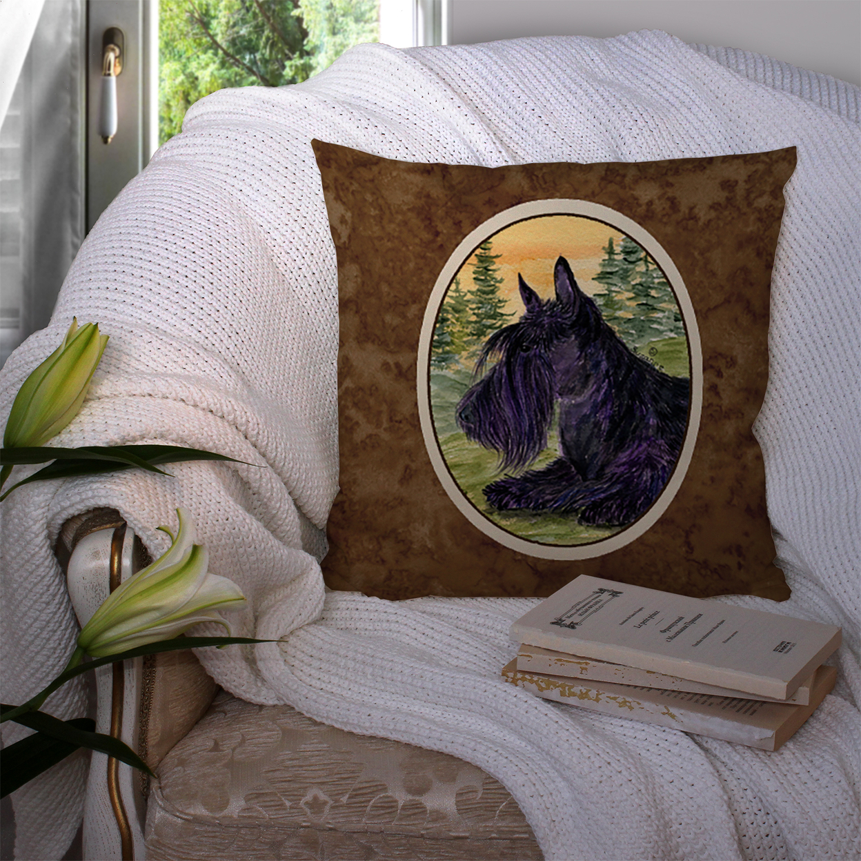 Carolines Treasures SS8511PW1414 Scottish Terrier Fabric Decorative Pillow, 14Hx14W, multicolor