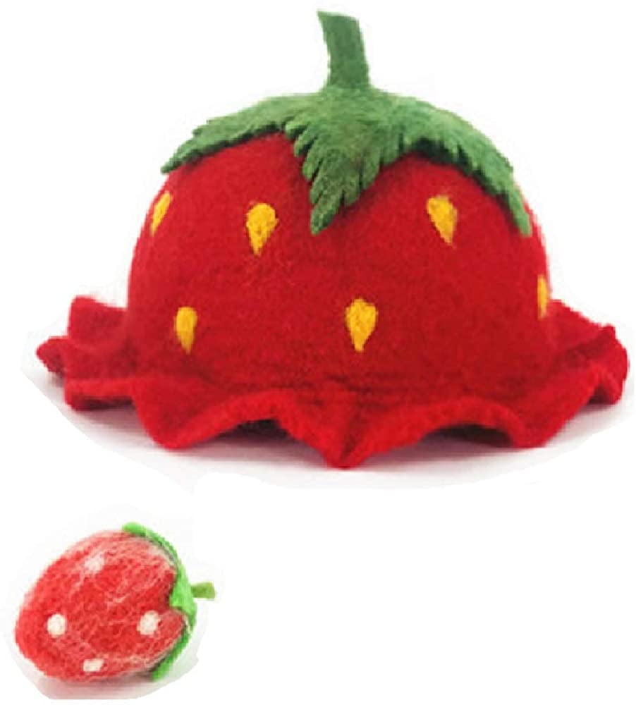 Handmade Wool Felt Red Strawberry Hat 