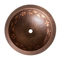 SINDA Antique Copper Round Bathroom Sink, 16 Gauge Thick, Hammered,Laurel Pattern, Drop-In or Undermount with Pop-Up Drain