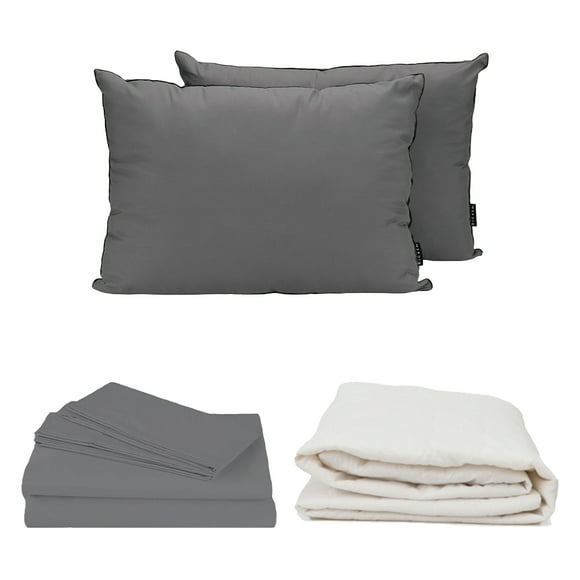 Protector de Colchón Queen Size + Sábanas Basic Gris + Almohadas 2Pack