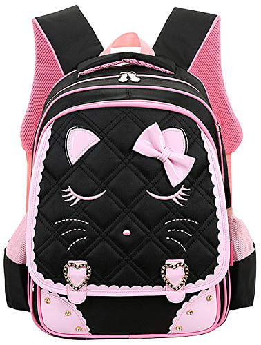 Efree Cute Cat Face Bow Diamond Bling Waterproof Pink School Backpack Girls Book 