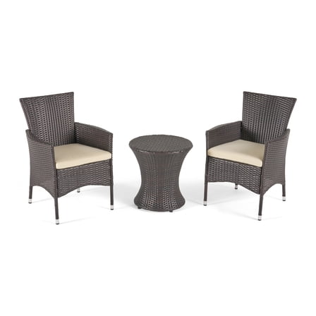 Polina Outdoor Wicker 3 Piece Chat Set with Cushions, Multibrown, Beige