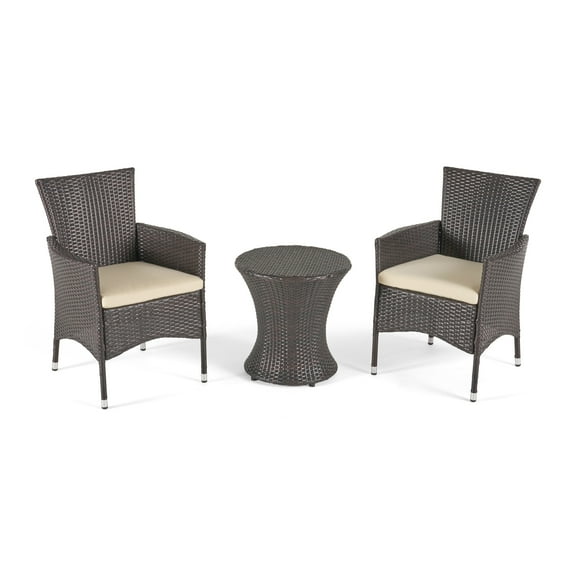 Polina Outdoor Wicker 3 Piece Chat Set with Cushions, Multibrown, Beige