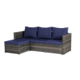 thumbnail image 3 of 3 Pieces Patio Furniture Set, All Weather Outdoor Sectional Wicker L- Shaped Patio Furniture Conversation Loveseat Sofa with Ottoman, Detachable Lounger Table for Backyard Poolside, Dark Blue, 3 of 7