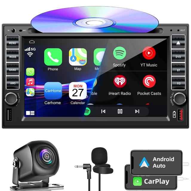 Radio estéreo de coche de doble DIN Inexaccessories con CD/DVD HD de 7 pulgadas