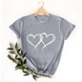 thumbnail image 4 of Leodye T-shirt Décontracté et Ample pour Femme, Cadeau de la Saint-Valentin, Manches Courtes, Col Rond, Imprimé Double Cœur, Gris, P(S), 4 of 5