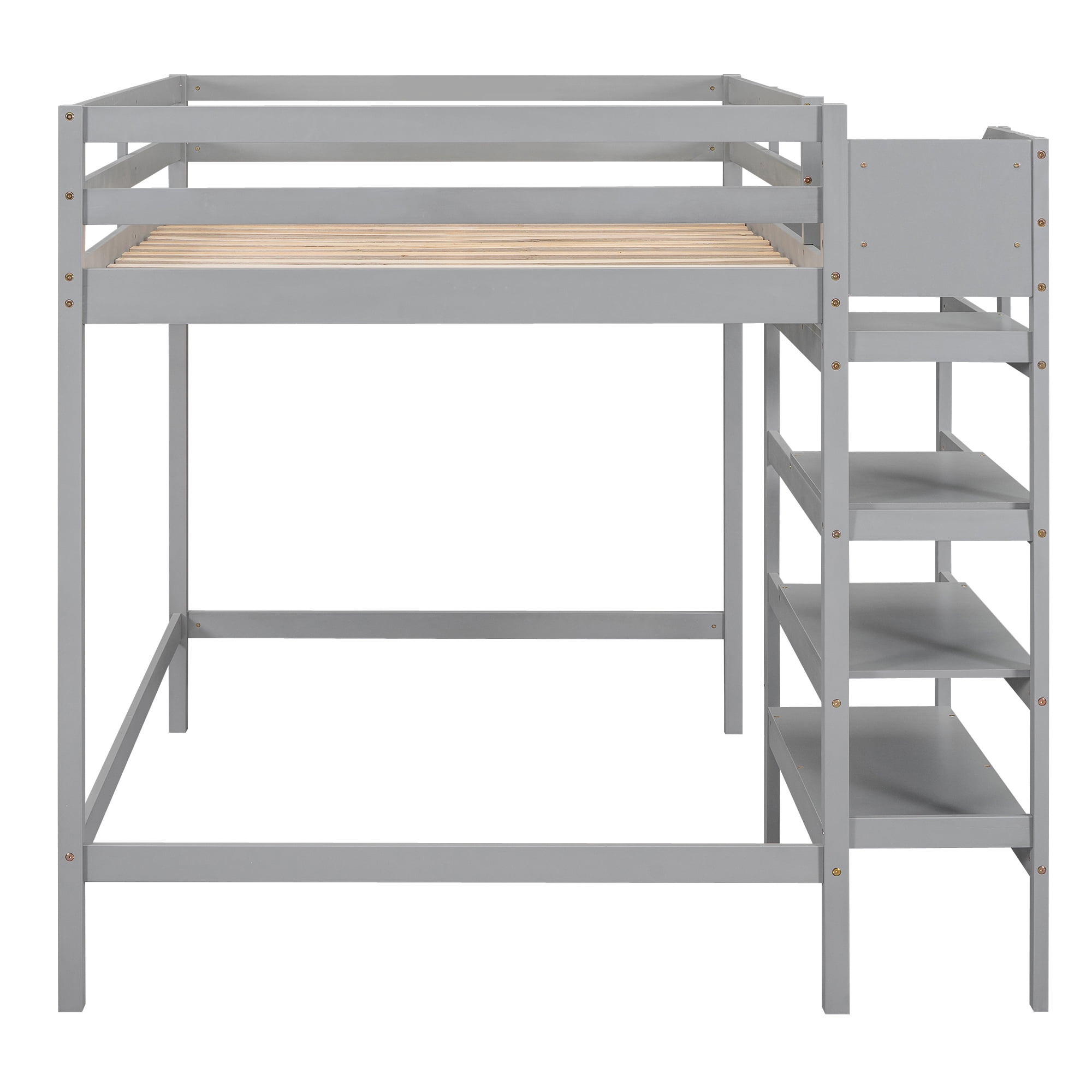 Euroco Full Size Loft Bed with Shelf and Hanger for Kids Teens Bedroom, Gray