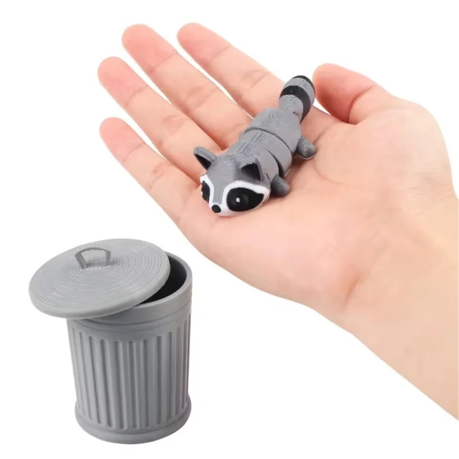 1pc 3D Printed Articulated Raccoon Fidget With Trash Can - Multi-Jointed Movable Decor, Desktop Home Model Ornament