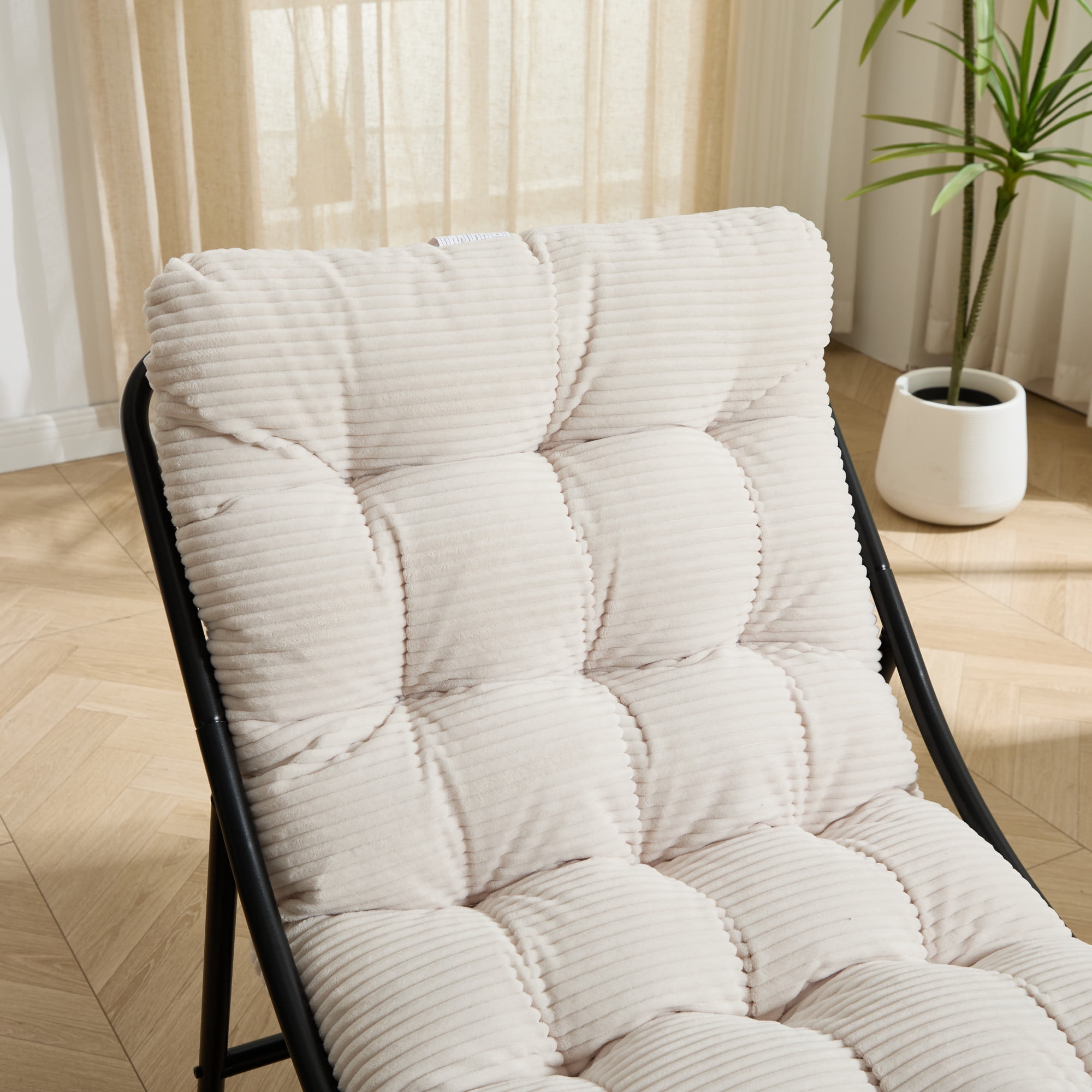 Leumius Patio Outdoor Lounge Chair with Ottoman, Comfy Sling Recliner Chair with Puffy Cushion and Foot Stool for Living Room Bedroom Reading Room White