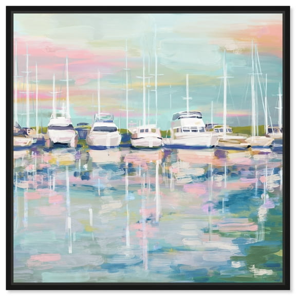 Coastal Dock Sailing Wall Art Canvas Wall Art by Art Remedy, Black Floater Frame, 13" x 13"