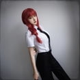 thumbnail image 4 of Disfraz de Cosplay Makima para hombre y mujer, traje de motosierra de Anime, camisa de gabardina negra, pantalones de corbata, peluca Makima, trenza larga roja ligera, uniforme, 4 of 4